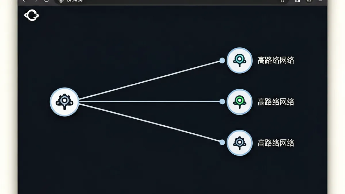 Tor Browser 浏览器界面截图，深色主题下显示多节点路由拓扑图，左侧为地址栏输入框，右侧标注已连接的三个中继节点名称